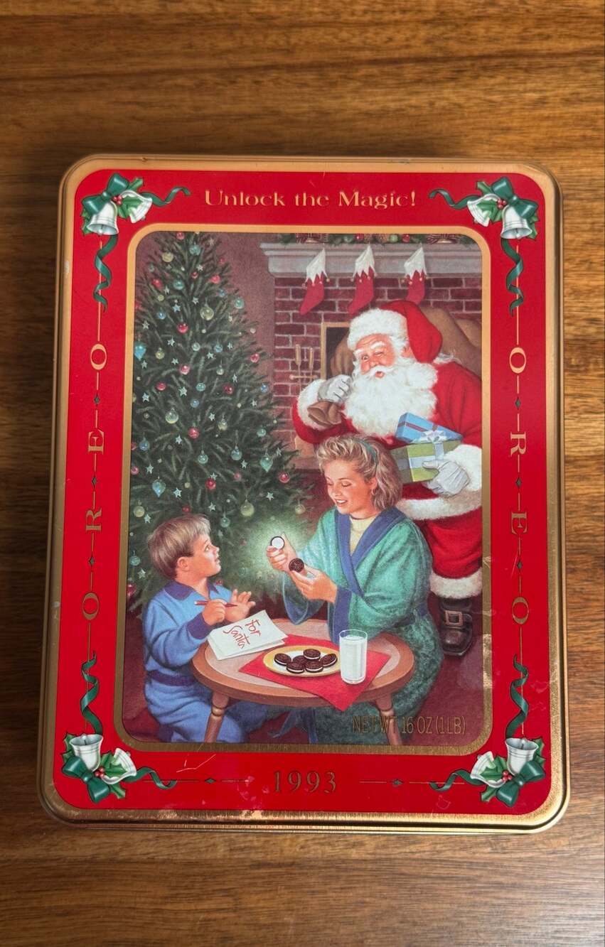 Vintage 1993 OREO Unlock the Magic Christmas Santa Cookie Tin Nabisco
